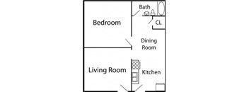 a floor plan of a house with a bedroom and a living room and a dining room and