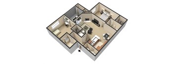 2 Bedroom 2 Bath Floor Plan at The Hub at 934 Apartments, Georgia