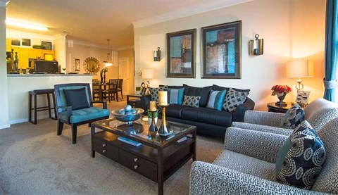 a living room with a couch and a table