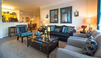 Living Room With Kitchen View at Haven North East, Atlanta, GA, 30340