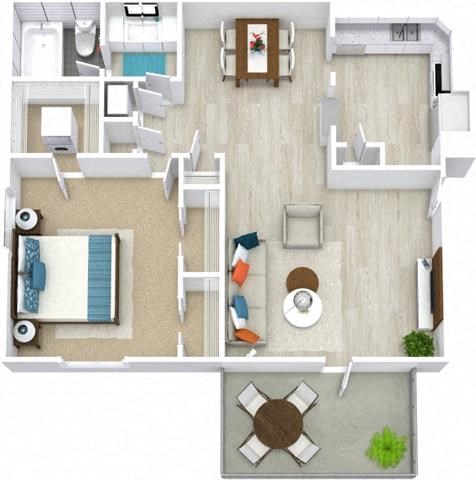 1 Bedroom 1 Bath Floor Plan at Vinings RiverVue Apartments, Atlanta