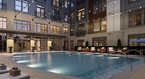 a swimming pool in the middle of a building