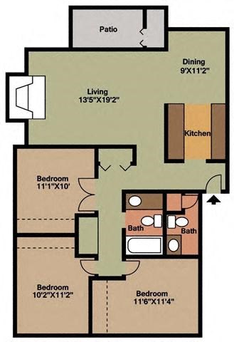 3 bed 2 bath Fringe Floor Plan at The Landing At Pleasantdale, Doraville, 30340