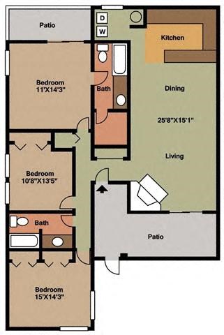 3 bed 2 bath Golden Rain Floor Plan at The Landing At Pleasantdale, Doraville