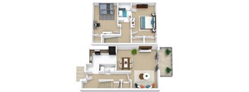 2 bedroom 1 bathroom floor plan A at Fairway View Apartments, Lawrenceville, 30044