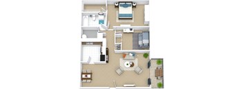 2 bedroom 1 bathroom floor plan at Fairway View Apartments, Georgia, 30044