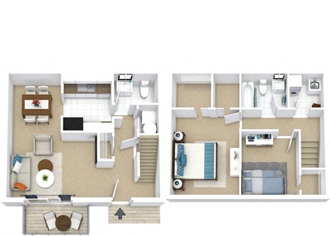 2 bedroom 2 bathroom floor plan A at Fairway View Apartments, Lawrenceville, GA, 30044