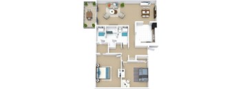 2 bedroom 2 bathroom floor plan B at Fairway View Apartments, Lawrenceville, GA