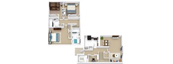 3 bedroom 2 bathroom floor plan A at Fairway View Apartments, Lawrenceville