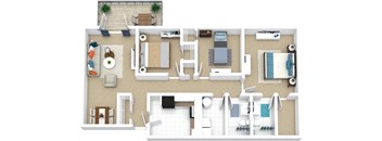 3 bedroom 2 bathroom floor plan at Fairway View Apartments, Lawrenceville, Georgia