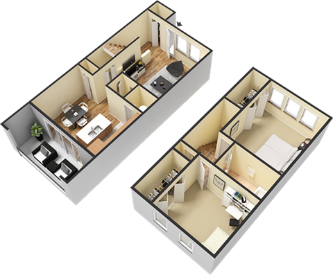 Two Bedroom Floor Plan at Elevate at The Pointe, Georgia
