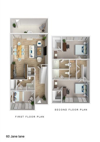 A diagram shows the layout of a 60 Jane lane apartment, with the first and second floor plans.