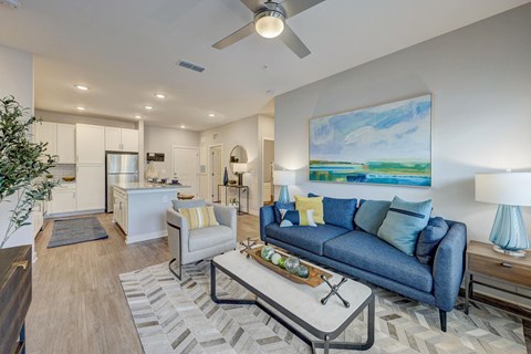a living room with a couch and a coffee table
