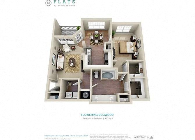 a floor plan of a bedroom house at Flats at North Springs, Sandy Springs, GA 3032