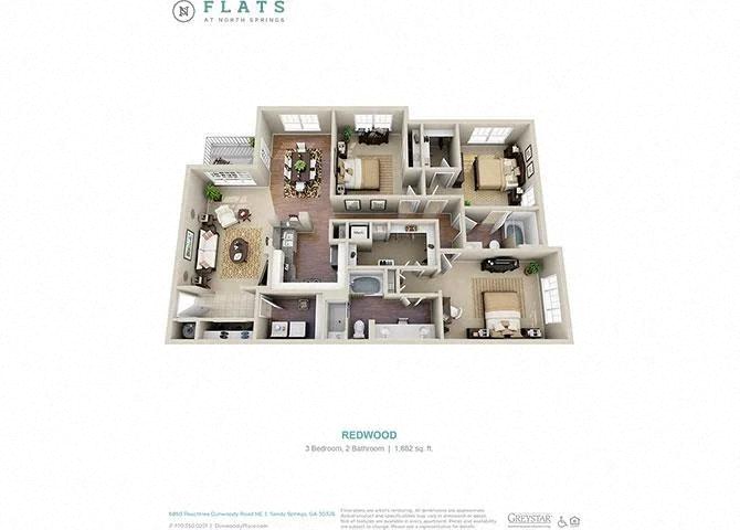 bedroom floor plan | the edge at 450 at Flats at North Springs, Sandy Springs, GA 30328
