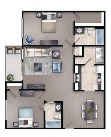 2 bedroom floor plan Ballantyne Common of Stockbridge, Stockbridge, GA