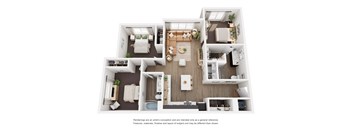A floor plan of a house with a kitchen, living room, and two bedrooms.
