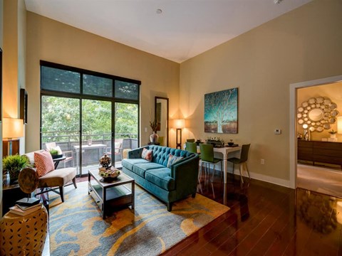 a living room with a couch and a table