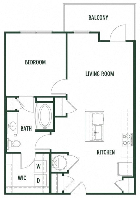 1 bedroom 1 bathroom  Blackjack Floor Plan at Arcadia Decatur, Decatur, GA, 30030