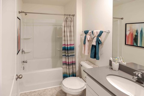a bathroom with a shower and a sink and a toilet