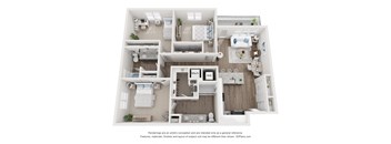 a 3d floor plan of a 3 bedroom apartment