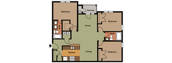 3 bedroom 3 bathroom floor plan at the Haven at Market Street Station Johnson City, TN