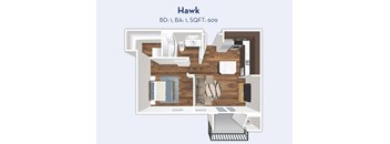 Peregrine Place Hawk one-bedroom, one-bathroom floorplan