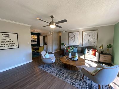 Sitting area and coffee table in the living room at Latitude at Riverchase