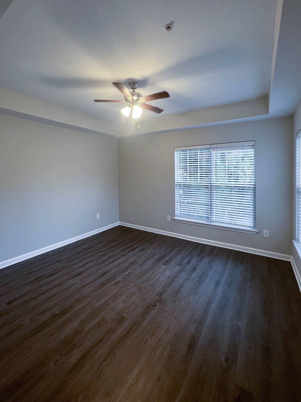 Large windows with ceiling fan and hardwood like flooring Dakota Mill Creek Buford, GA