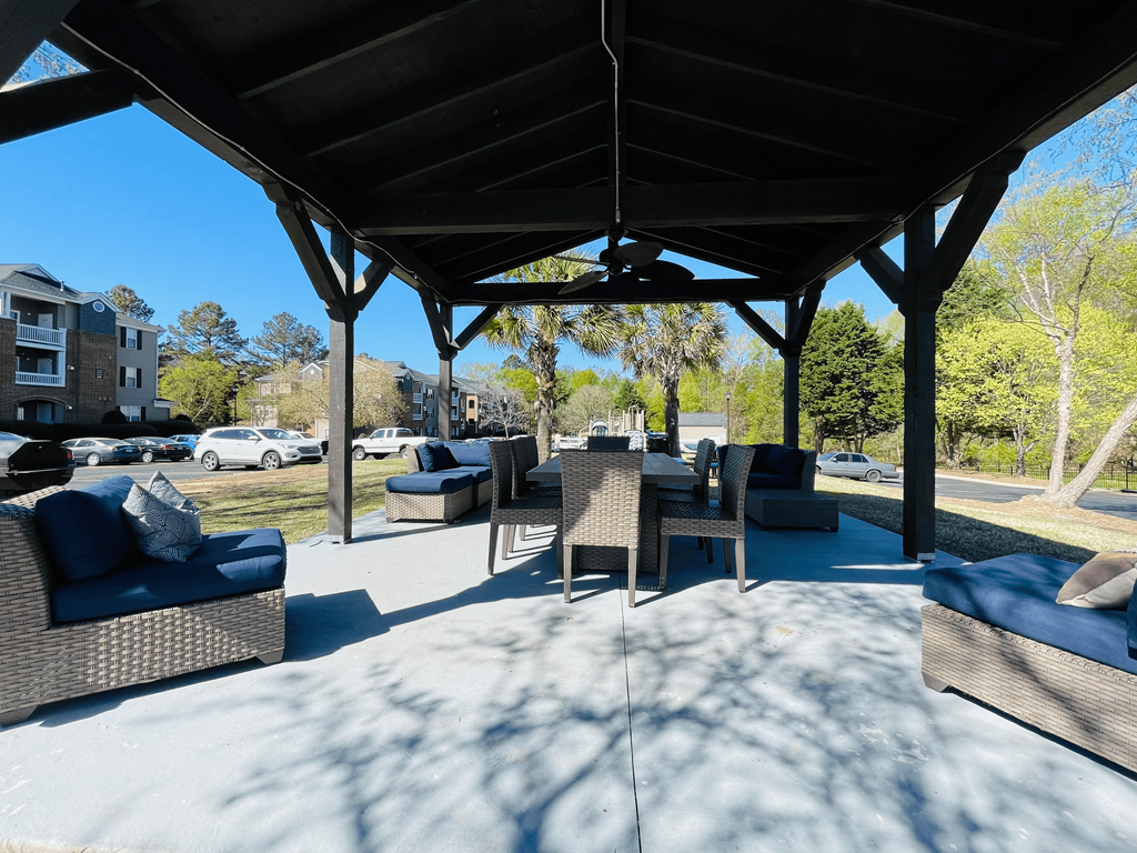spacious gazebo with outdoor furniture at Palmetto Place, Fort Mill South Carolina