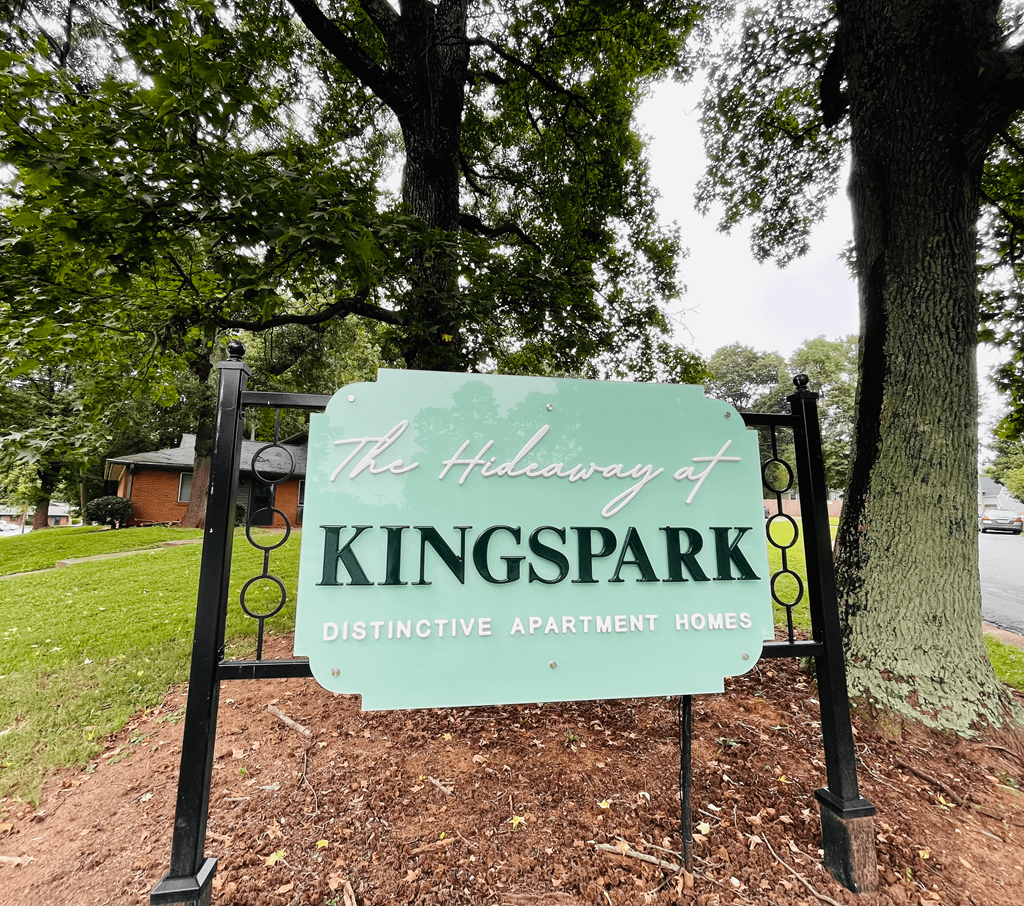 Entrance sign at The Hideaway at Kingspark Charlotte, NC 28208