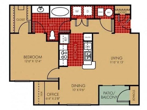 One Bedroom One Bath Floor Plan at Elevate on Main, Granger