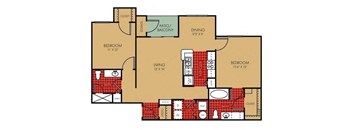 Two Bedroom Two Bath Floor Plan at Elevate on Main, Granger, Indiana