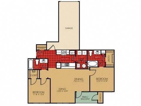 Two bedroom Two bathroom Floor Plan at Elevate on Main, Granger