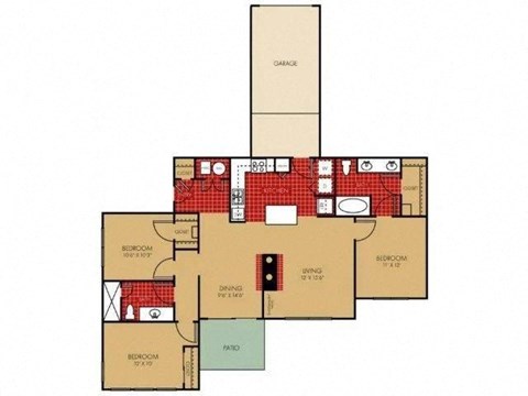 Three Bedroom Two Bath Floor Plan at Elevate on Main, Granger, Indiana