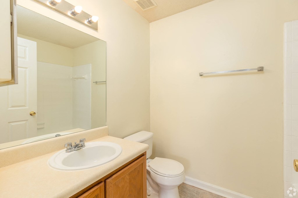 a bathroom with a sink toilet and mirror
