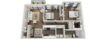 2 bed 1 bath floor plan at Arbors at East Cobb Apartments, Marietta, GA, 30062