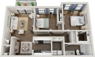 2 bed 1 bath floor plan at Arbors at East Cobb Apartments, Marietta, GA, 30062