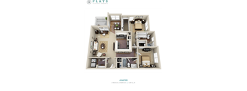 A floor plan of a Juneper apartment showing two bedrooms and two bathrooms.