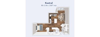 A floor plan of a studio apartment with a living room, kitchen and bathroom.