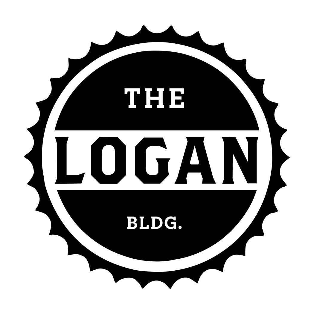 A black and white logo with the text "The Logan Bldg."