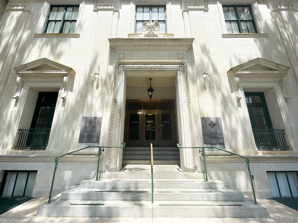 the front door of the building