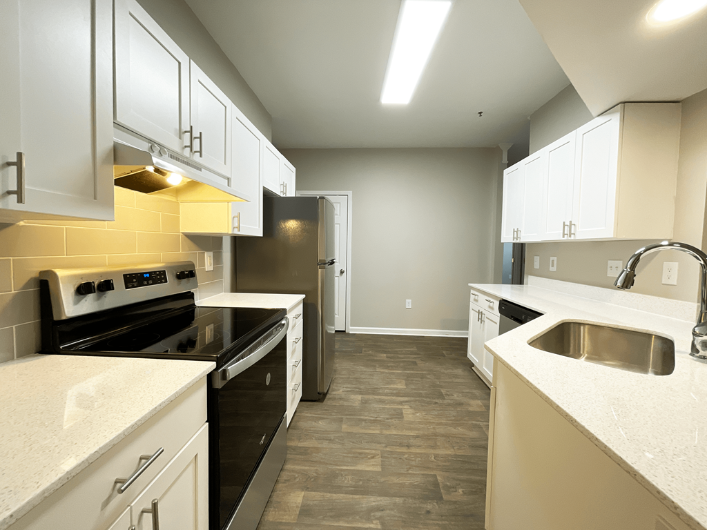 newly renovated kitchen with stainless appliances  at Lex at Brier Creek, North Carolina