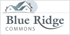 A logo with a house and the words "Blue Ridge Commons" in front of it.