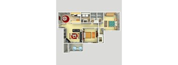 2 Bed 1 Bath Floor Plan at Magnolia Place at Stockbridge Apartments, Stockbridge, 30281