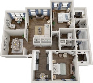 2 bed 2 bath floor plan at Arbors at East Cobb Apartments, Marietta, Georgia