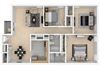 Mayfair Apartments, Virginia Beach, 3x2 3D floorplan