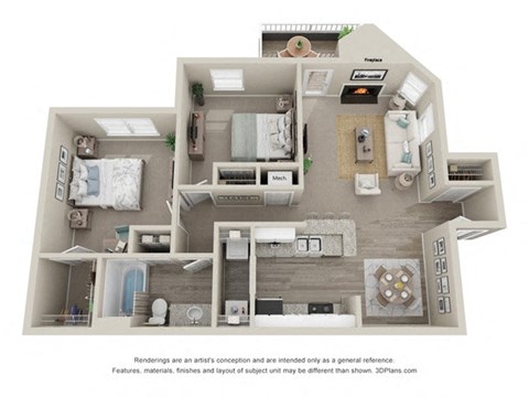 2 bedroom 1 bathroom Mimosa floor plan at Amberwood at Lochmere, Charleston, SC
