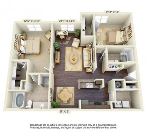 a floor plan is shown of a two bedroom apartment at Century South Shore, League City, 77573