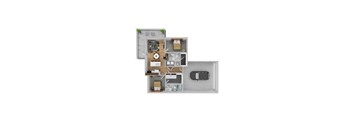 a floor plan of a house with a garage and a car
